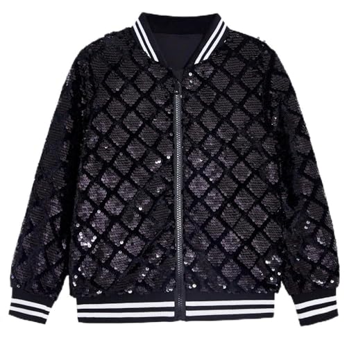 YIYI Plaid Girls Sequin Jackets Striped Stylish Varsity Jacket Kids Sparkle Coat Trendy Girl Outwear Birthday Clothes