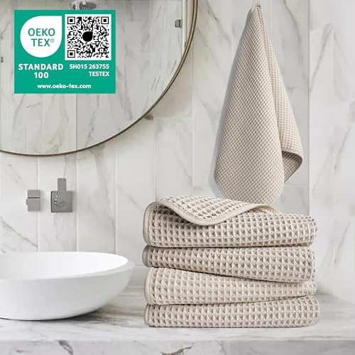 POLYTE Microfiber Lint Free Hand Towel, 16 x 30 in, 4 Pack (Waffle Weave) - Image 3