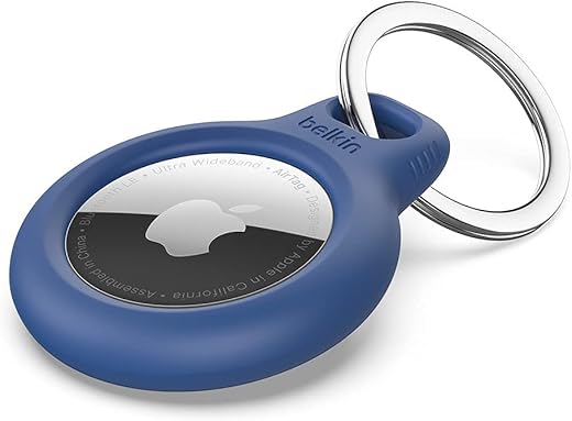 Belkin AirTag Case Secure Holder with Key Chain for Apple Air Tag Protective Cover with Advance Scratch Resistance – Blue Colour (F8W973)