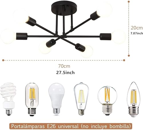 Miniatura 2 de Lámpara de techo semiempotrada, moderna lámpara Sputnik con 6 luces, lámpara de techo Sputnik moderna con base de bombilla E26, accesorios de