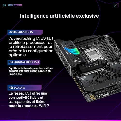 ASUS ROG Strix X870-F Gaming WiFi – Carte mère Gaming AMD Ryzen AM5 X870 ATX (DDR5, 16+2+2 DrMOS, 4 x M.2, PCIe 5.0, WiFi 7, USB4 Type-C, USB 10G avec PD 3.0 jusqu'à 30W, Aura Sync RGB)