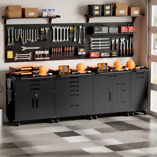 Image of Garage Cabinet System | Heavy Duty Steel All-in-One Modular Garage Cabinet Set for Ultimate Workshop Organization | Easy Assembly Garage Storage Cabinets & Tool Bench