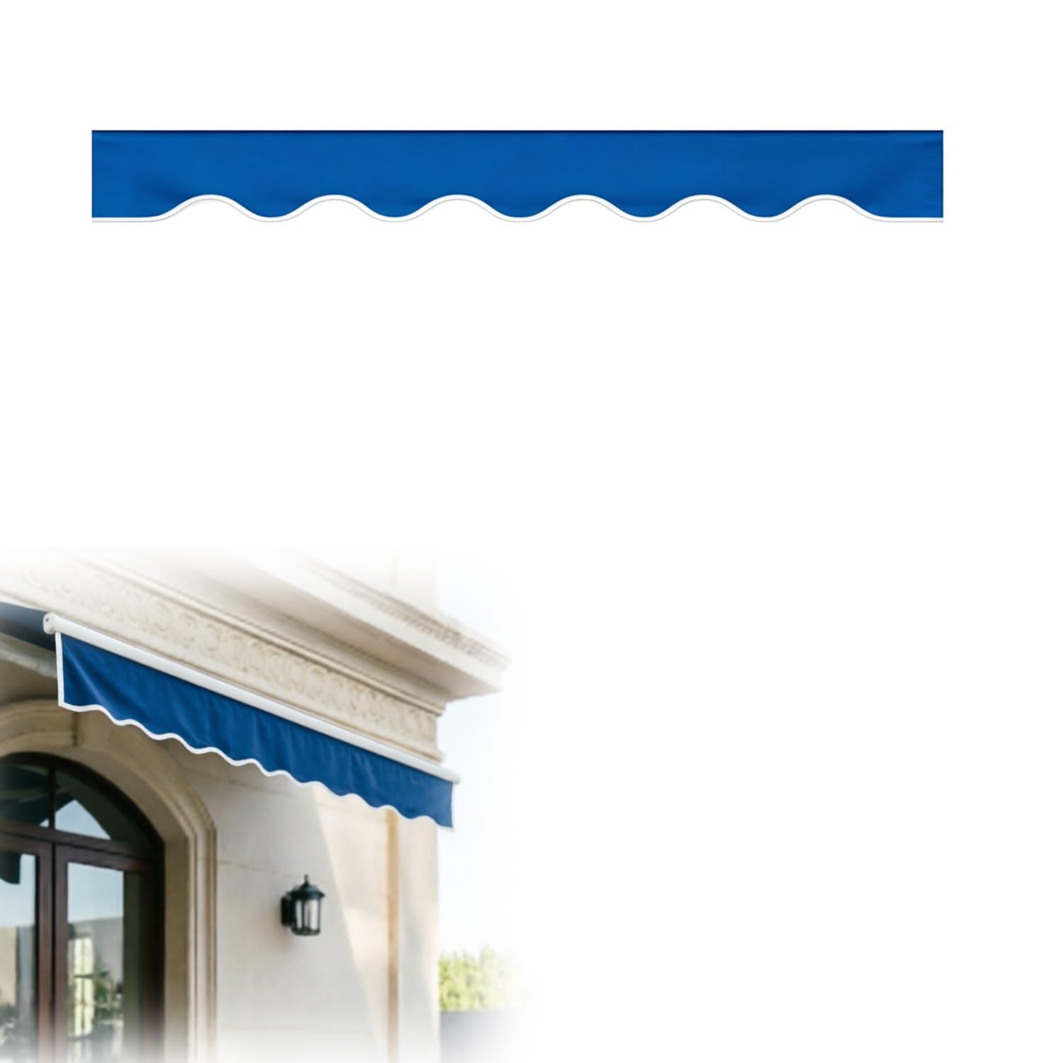 Replacement Awning Valance Fabric Strip for Awnings 2.5 2.8 3.3 3.8 3 6 7 m, Anti-UV Patio Awnings Canopy Trim for Yard Garden Windows, Scalloped Trim Edge Valance(Blue,L2.5mxH20cm)