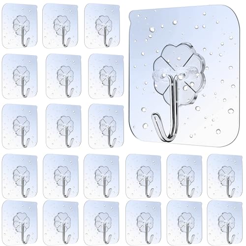 Lamondre 30 Stück klebehaken Selbstklebende Haken transparent Klebehaken wandhaken selbstklebend transparent Wasserfeste Mehrzweckhaken für Handtuch Mantel Schlüssel und Küchenutensilien