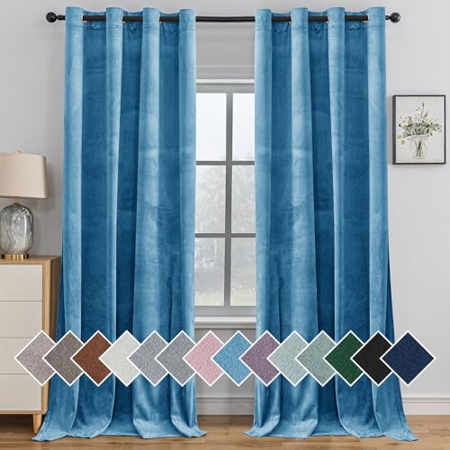 Ystyle Cortinas Salon Terciopelo 2 Piezas, 140×160 cm, Cortina Opacas Pesante con Ojales, Cortinas Termicas Aislantes Frio Y Calor, Cortina Modernas Dormitorio Habitacion Ventana, Azul