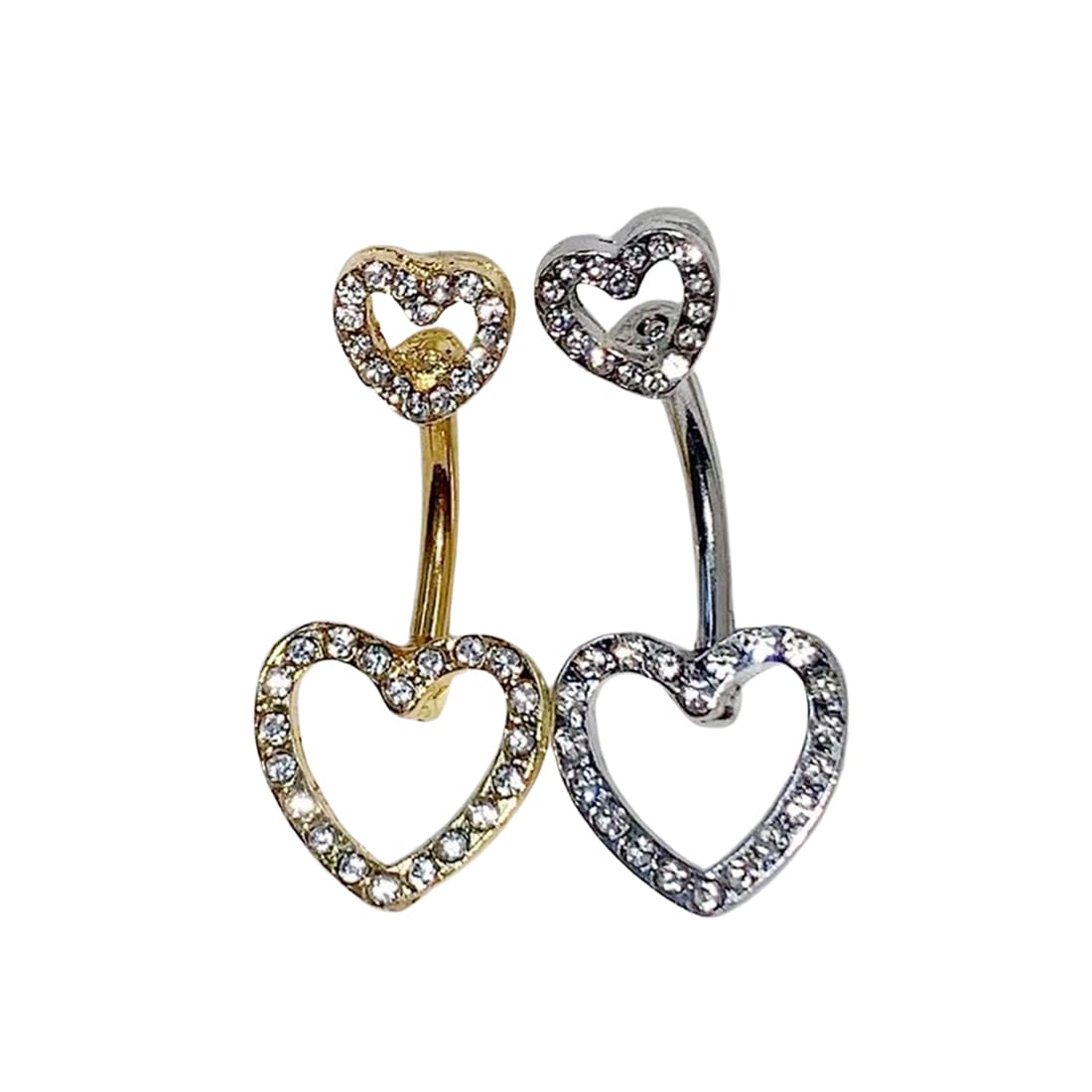 LYITZW 2 Piezas Corazón ombligo Piercing Oro Plata Bar Longitud Piercing joyería ombligo Piercing pequeños cristales Aro ombligo Piercing Barbell Set para Mujeres,piercing de ombligo de acero quirúrgico