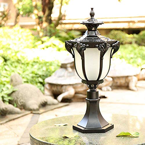 Classic Vintage E27 Bollard Light Pedestal Lamp Garden Lamps Black Aluminum and Glass Pillar Villa Hotel Lawn Landscape Patio Outdoor Lamp Path Lighting, 19 * 24 * 53CM