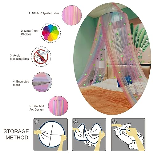 Image of Rainbow Bed Canopy Mosquito Net, Princess Bed Canopy for Girls Room Decor or Unicorn Theme Party(Rainbow,with Unicorn Castle Glow in the Dark)