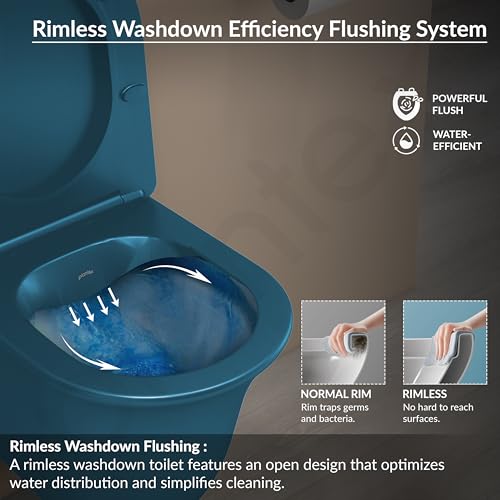 Image of Plantex Ceramic Wall Hung Toilet /Rimless Western Commode for Bathroom /Commode with Soft Closing Toilet Seat - P Trap (Matt Blue)