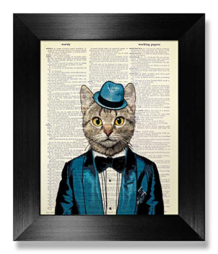 Gogobookartworknerdy Cat In Gentleman Suit Cat Lover Gift Funny Office Decor For Man Bathroom Decor Wall Art Cat Art Print Cat Poster Cat Wall Art Cat Wall Decor Original Artwork Dictionary Art