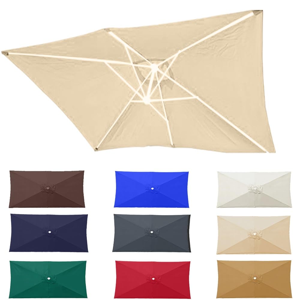 Parasol de remplacement 6,5x10 pieds beige pour toile de jardin à 6 baleines