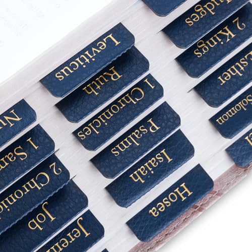 XKDOUS Leather Bible Tabs, Blue Bible Tabs for Men Women, Gold Bible Book Tabs, 66 Bible Tabs for Old and New Testament, Additional 9 Blank Tabs (Navy Blue)