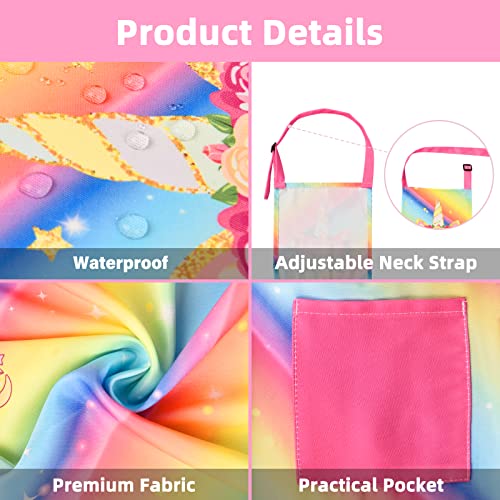 Aspmiz Cute Unicorn Kids Aprons With Pockets, Adjustable Skirt Cartoon Aprons For Boys Girls Toddlers Children, Waterproof Pink Dress Rainbow Cooking Apron For Baking Kitchen Painting Party, Kids Gift #TOP3