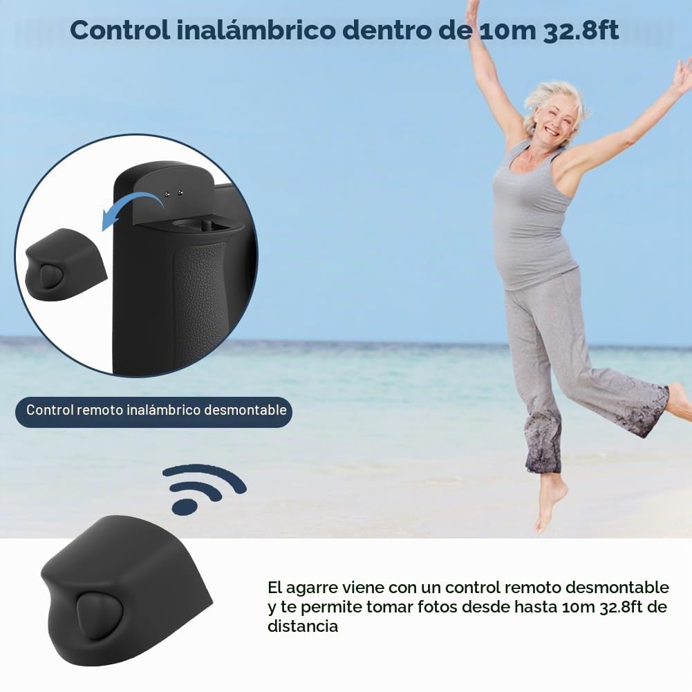 HOTUT Estabilizador de Smartphone Camera Grip, Agarre Magnético para Smartphone con Control Remoto Bluetooth Desmontable, Luz, Espejo, Dos Anillos Metálicos y Trípode para Vlog, Selfie, iPhone 16 15
