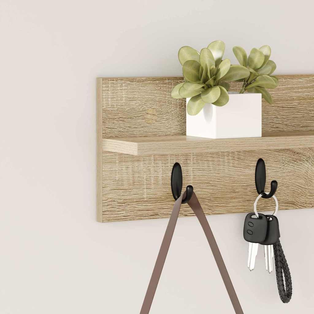 Appendiabiti da parete in rovere Sonoma, 60 cm, appendiabiti da parete in legno con ganci, appendiabiti salvaspazio per corridoio e ingresso, design moderno, 60 x 10,5 x 18 cm