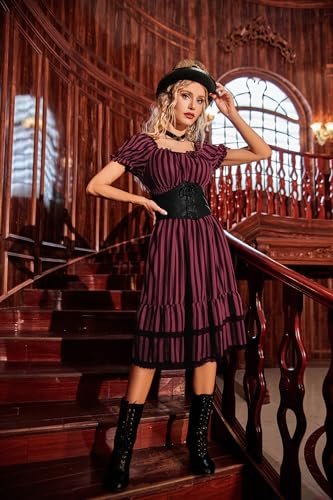 Image of Scarlet Darkness Women Goth Steampunk Pirate Corset Midi Dress