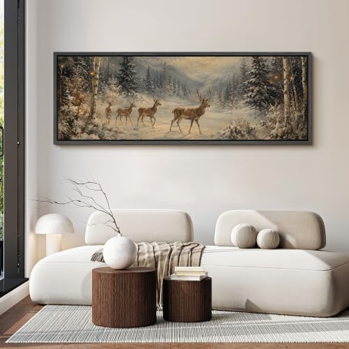 Image of MUDECOR Large Framed Canvas Print Wall Art Moonlit Deer for Living Room