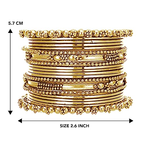 Aheli Traditional Gold Plated 2.6 Inch Metal Bangles Ethnic Stylish Fashion Jewelry Gift for Women Set of 13