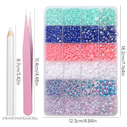 Image of 9000Pcs Flatback Pearls for Crafting, Blue Green Pink White Half Pearls Beads, 3-8mm Color Half Round ABS Flatback Pearl Beads Gems Bedazzling for Nails Art Crafts DIY Shoes Clothes