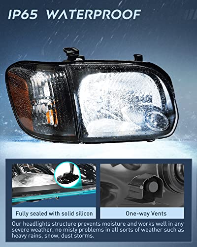 Image of Nilight Headlight Assembly for 2005 2006 Toyota Tundra 4 Door Double Crew Cab 2005 2006 2007 Sequoia Pickup Replacement Black Housing Amber Reflector Driver and Passenger Side