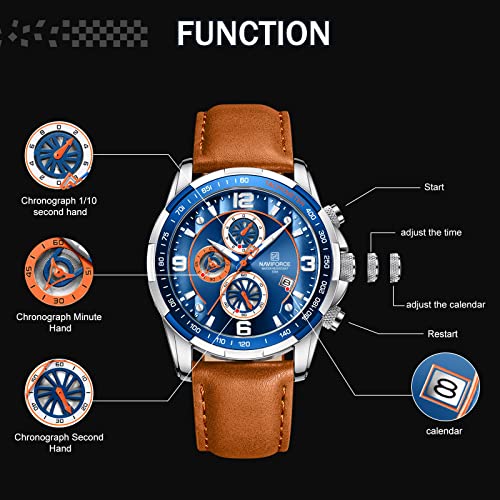 Image of NAVIFORCE Sport Watches for Men Analog Quartz Chronograph Leather Strap Wrist Watch