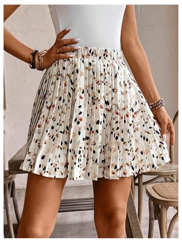 Floerns Women's Allover Print Pleated Skirt Elastic Waist Summer Short Skirts3