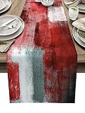 Red Oil Painting Table Runner 36 Inches Long, Abstract Art Farmhouse Dress Scarves, Red Grey White G