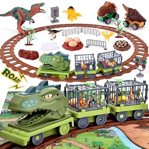 Dinosaur Toys Train Set for Kids Dinosaur Train Toy with Electric Locomotive & Track, 3 Pull Back Cars, Dino Eggs, Play Mat Birthday Christmas Train Toy Gifts for 3 4 5 6 7 8+ Year Old Kids