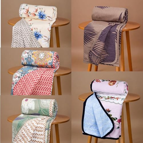 Image of HOMEKART Microfiber Single Bed Dohar - Lightweight AC Blanket for All Seasons| Reversible Comforter - Ultra-Soft, Breathable & Cozy (60x86 Inches) -Beige and White (Value Pack of 5)
