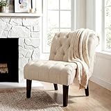 Yongqiang Mid Century Modern Accent Chair, Button Tufted Armless Lounge Chair, Upholstered Linen Side Chair with Solid Wood Legs for Bedroom, Living Room, Office