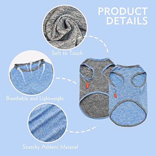 Kyeese 2 Pack Dog Shirts Quick Dry Soft Stretchy Dog T-Shirts With Reflective Label Tank Top Sleeveless Vest Sun Protection Dog Clothes For Small Dogs, Large, Light Blue+Grey #TOP2