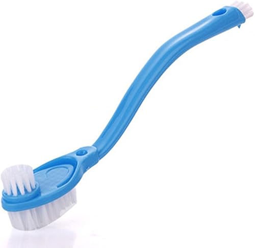 Mango largo Zapatos de doble cabeza Cepillos de limpieza Baño Cocina Herramientas de lavado (azul)
