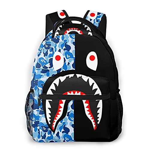 Shark teeth camo blue backpack book-bag laptop daypack for studen…