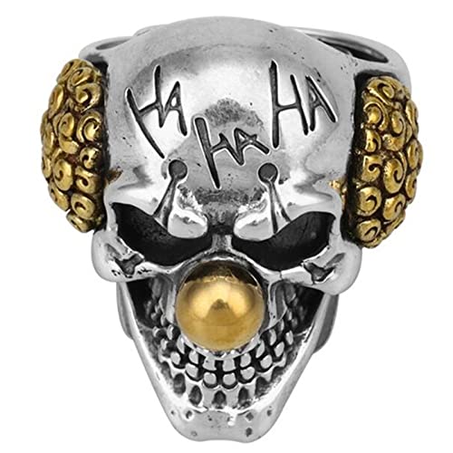 DOEKGE Mens Gothic Hip Hop Clown Ring, Gothic Mens Smiley Clown Skull Stainless Steel Ring, Joker Ring Finger Jewelry Ornament for Men Women Adjustable