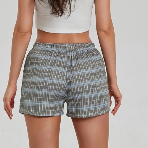Image of Womens Boxer Shorts Gingham Y2k Pajama Cute Plaid Striped Print Lounge Sleep Shorts