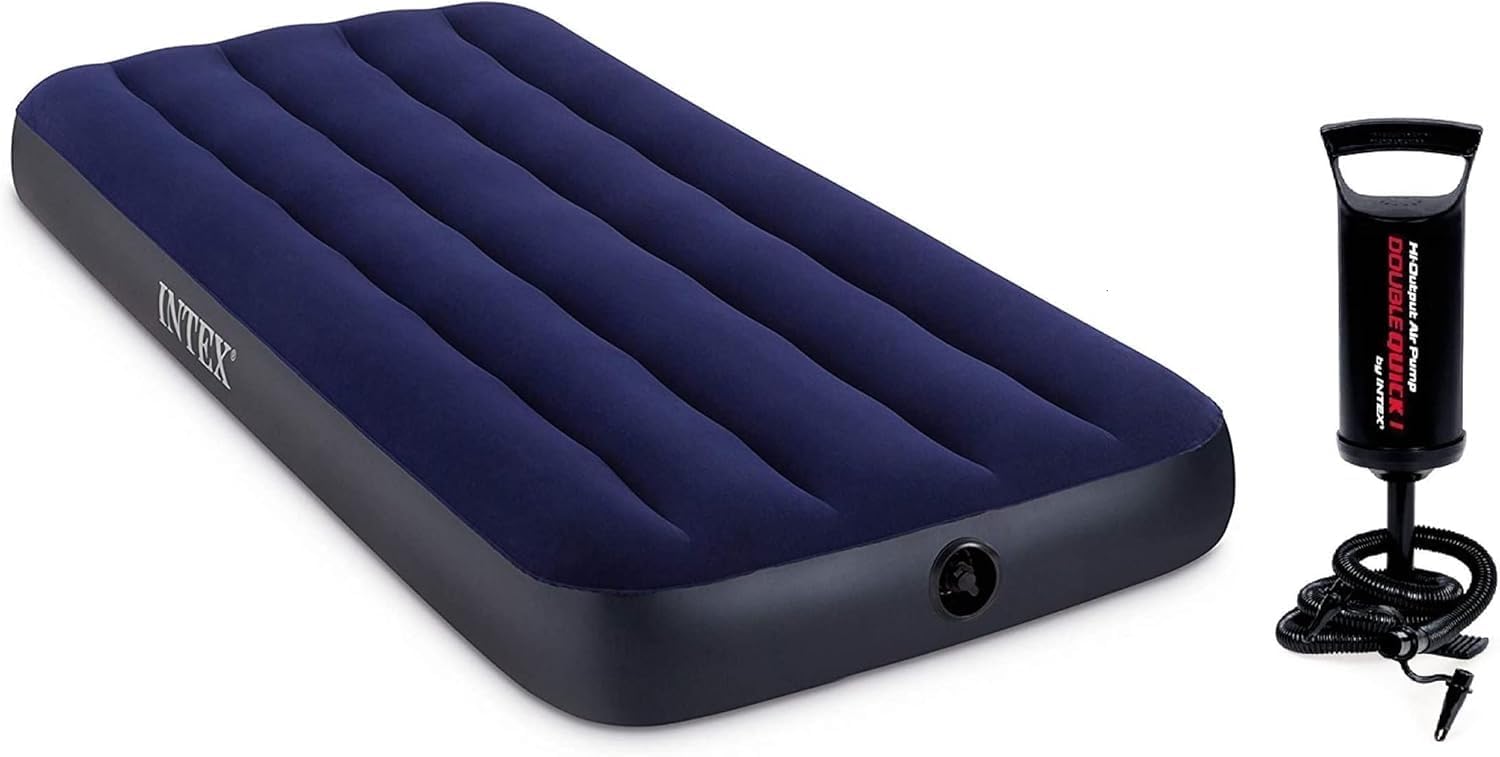 Intex Air Lock Single Inflatable Bed (Blue) With Air Pump