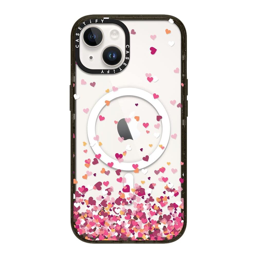 CASETiFY インパクト iPhone 14 ケース [MIL規格準拠 (4x MIL-STD-810G)/2.5mからの落下試験をクリア/MagSafe に対応] - Confetti Hearts - グロッシー ブラック