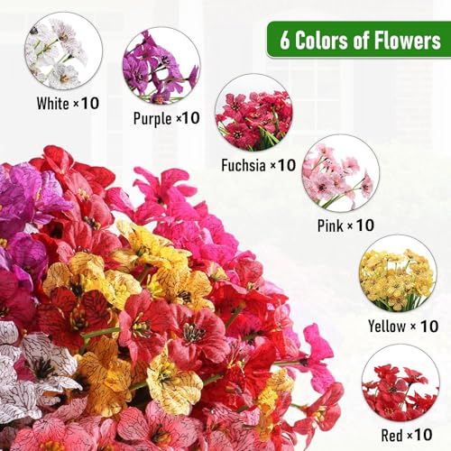 Image of Powbrace 60 Pack Artificial Flowers for Outdoor Indoor Fake Plants(Mixed)