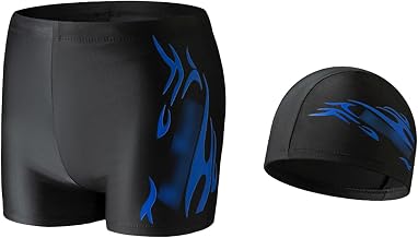 Générique Maillot de Bain Homme avec Bonnet Short de Natation Polyvalent en Tissu Extensible à imprimé Flamme pour Toutes Saisons