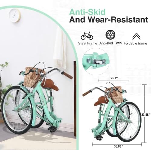 24 Inch/26 Inch Single Speed Folding Lady Bike, Durable Steel Frame,Compact Design for Easy Storage and Commuting