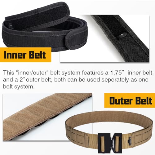 Image of IDOGEAR 2 Inch Belt MOLLE for Men with 1.75 inch Inner Belt Nylon Duty Quick Release Metal Buckle Belts Hook-and-Loop Laser-cut