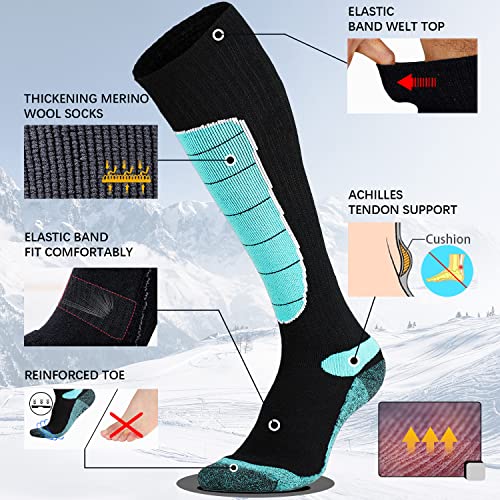 Hylaea Merino Wool Ski Socks, Cold Weather Socks For Snowboarding Snow Winter Thermal Knee-High Warm Socks, Hunting, Outdoor Sports Purple Red Green Medium #TOP2