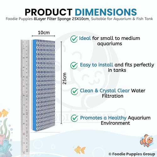Image of Foodie Puppies 8D Aquarium Filter Trap Sponge Pad - Set of 2 (25x10 cm, Small) 8-Layer Reusable Foam for Fish Tank | Mechanical & Biological Filtration | Cut-to-Size Filter Media for All Aquariums