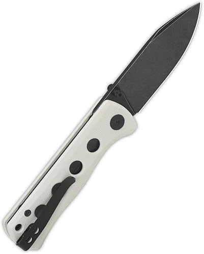 Miniatura 3 de QSP CUCHILLO CANARIO CARPETA CUCHILLO DE BOLSILLO, HOJA AGUJADA 14C28N CON MANILLAS G-10 DE COLORES (hoja de lavado negro, mango G-10 blanco)