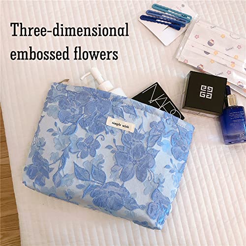 Stardw Floral Cosmetic Bags Makeup Bags For Women And Girls,Travel Makeup Bag Large Aesthetic Makeup Bag,Makeup Organizer Bag Zipper Pouch (Embossed Flowers) #TOP1