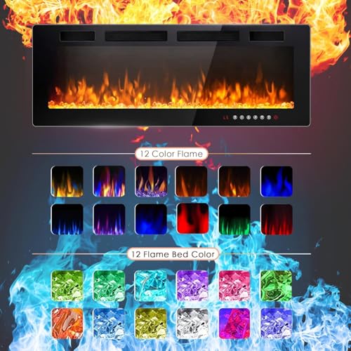 image for LEMBERI 50 inch Electric Fireplace Recessed and Wall Mounted,750/1500W