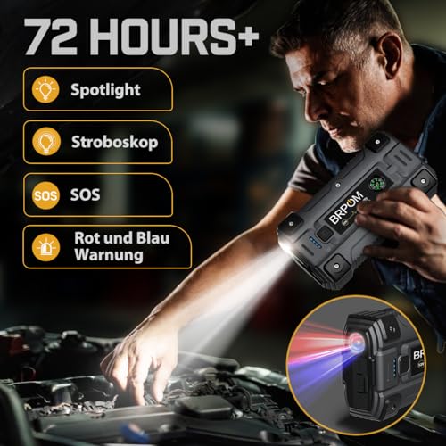 BRPOM Starthilfe Powerbank 5000A Spitzenstrom 26800mAh Auto Starthilfe mit LCD-Display(Für alle Benzinmotor oder 10,0L Dieselmotoren), Portable Starthilfegerät mit LED Taschenlampe