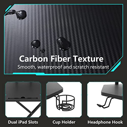 Auromie 72" Gaming Desk With Power Outlet & Led Strip, Large Wing-Shaped Computer Desk With Monitor Stand & Keyboard Tray & Rgb Mouse Pad, Studio Desk With Storage Shelf Headphone Hook Cup Holder #TOP5