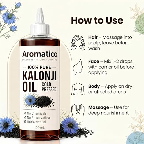 Image of AROMATICO Kalonji Oil for Hair Growth & Skin - Black Seed Oil for Hair Fall, Scalp Health & Hair Thickening | Nigella Sativa | Starter Size | 100ml