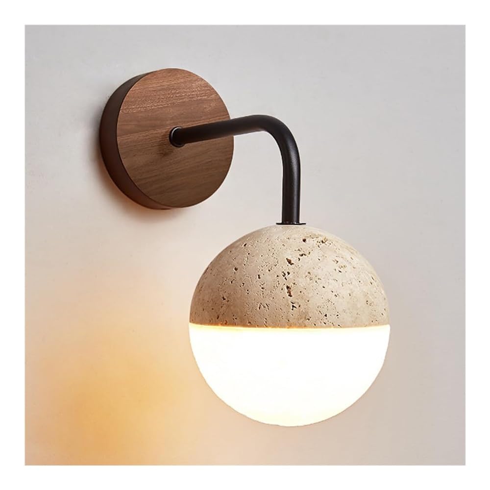 TONFON Creative Spherical Travertine Wall Lamp Nordic Industrial Style Wall Sconce, G9 Base Lighting Wall Mounted Lamp for Bedroom Bedside Living Room Study Room Corridor Entryway Restaurant